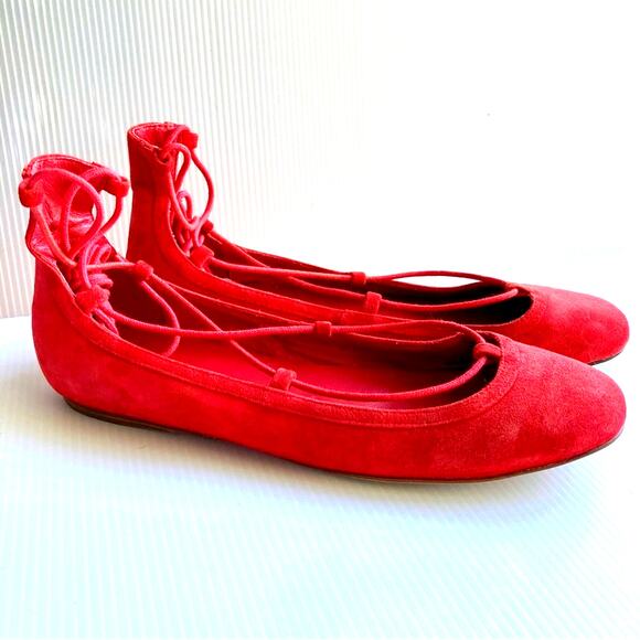 Joie Shoes - JOIE Jenessa Ballet Flats Cherry Red Suede Women Size 7.5/38 Lace Up Leather